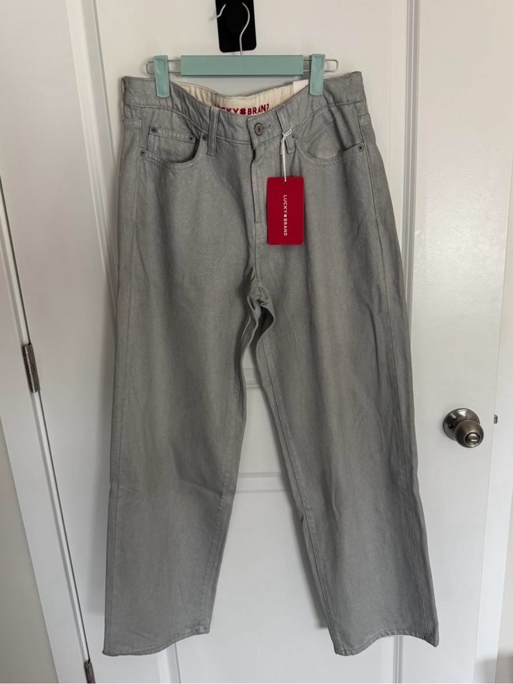 NWT Lucky Brand The Baggy Silver Metallic Rigid Wide Leg
Jeans 6/28
